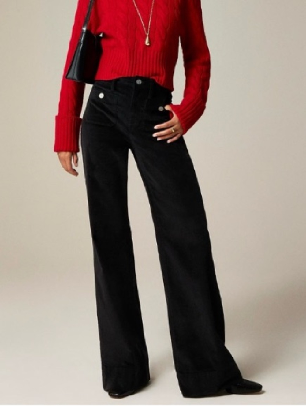 J. Crew Sailor Velvet High Rise Relaxed Wide Leg Trouser Pant Preppy Black 29